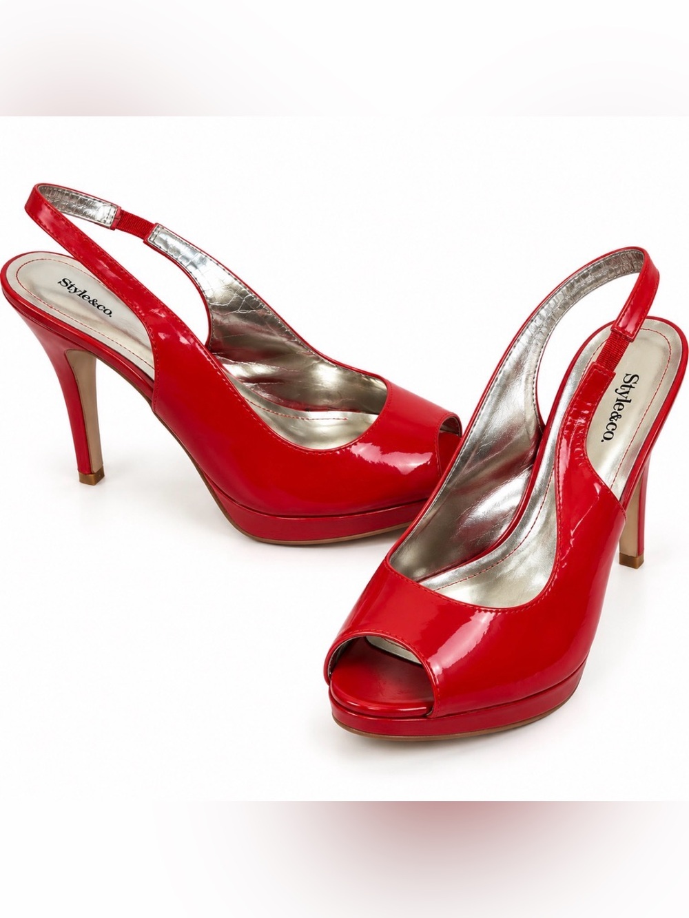 Style&co Red Patent Peep Toe Slingback Platform Heels 8.5M